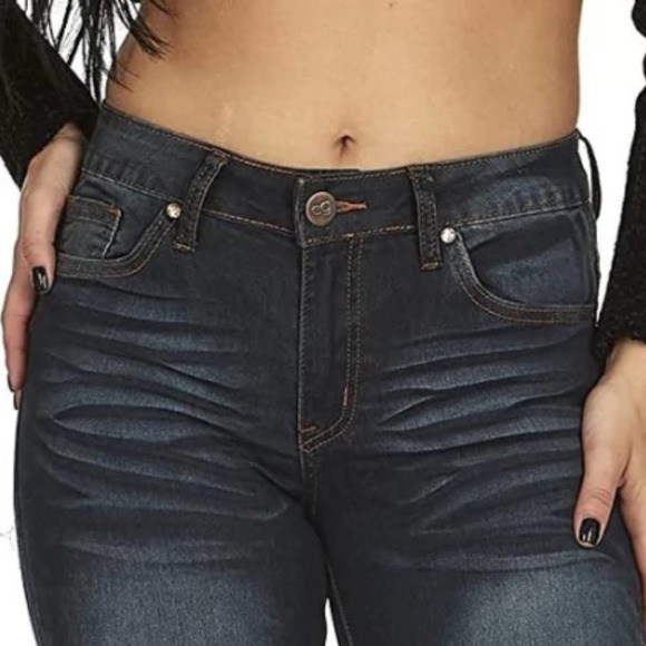 V.I.P JEANS Plus Size 14 Dark Blue Stone Washed Distress Holes Whiskering Boho - Picture 4 of 13